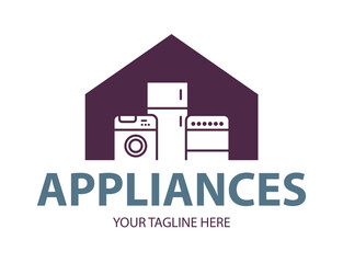 Modern minimalist home appliance store logo. Refrigerator stove and washing machine icon.