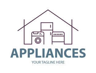 Modern minimalist home appliance store logo. Refrigerator stove and washing machine icon.