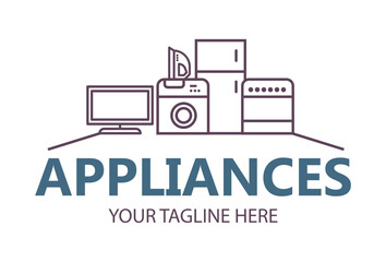 Modern minimalist home appliance store logo. Refrigerator stove and washing machine icon.