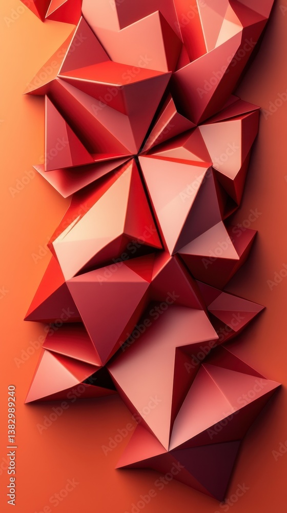 Poster abstract geometric composition in red tones dynamic arrangement of triangular forms modern art style