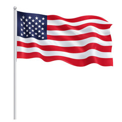 American flag waving in the wind, showcasing patriotism and national pride. Ideal for illustrations related to the United States and its cultural symbols.