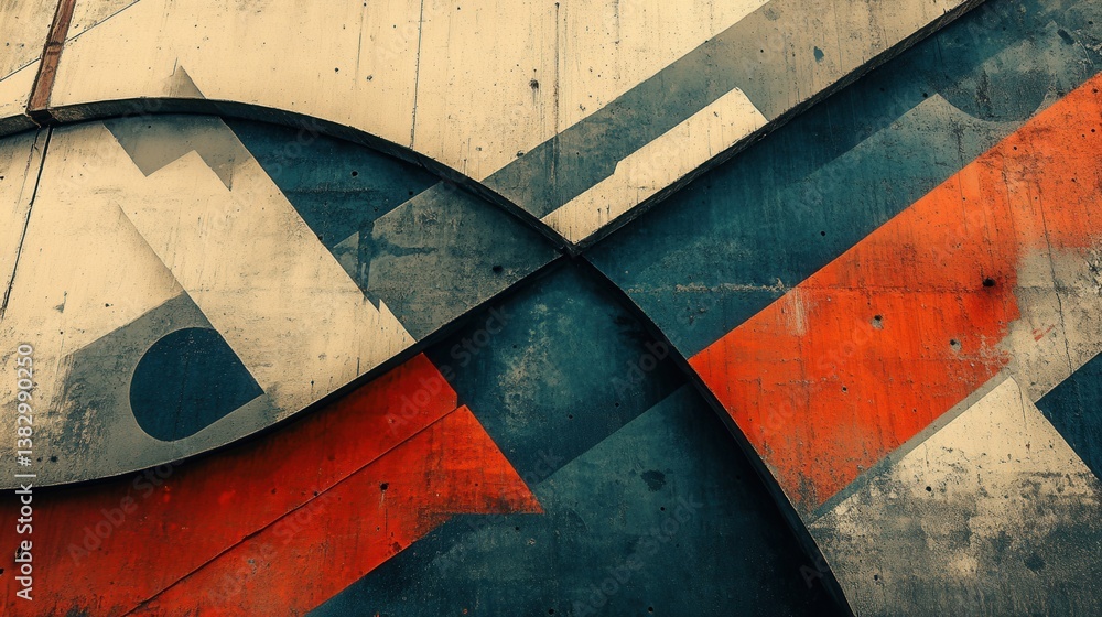 Poster abstract composition of geometric shapes on a textured concrete wall creating a bold and modern visu
