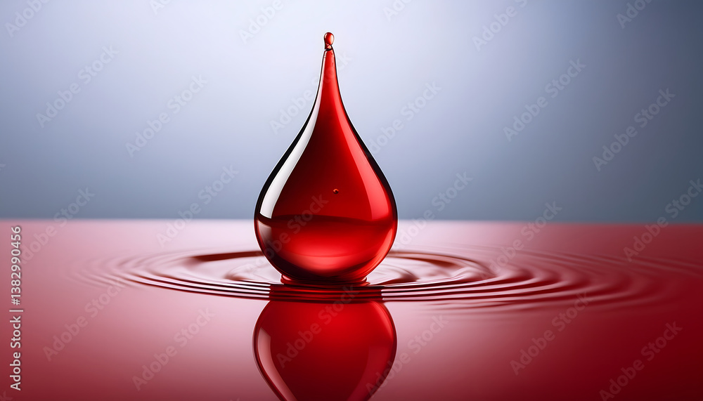 Aufkleber a vivid red water droplet creates ripples on a surface, reflecting a smooth gradient background