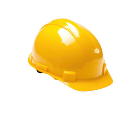 Fototapeta premium Bright yellow hard hat isolated on a white background, symbolizing safety and protection in construction environments.
