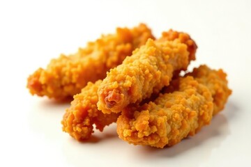 Crispy fried chicken tenders isolated on white , junk food, snack