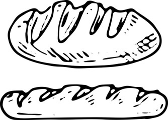 Hand drawn loaf doodle. Sketch food and drink, icon. Decoration element. Isolated on white background. Vector illustration