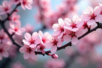 Delicate pink sakura blossoms, intricate branch pattern , art, illustration