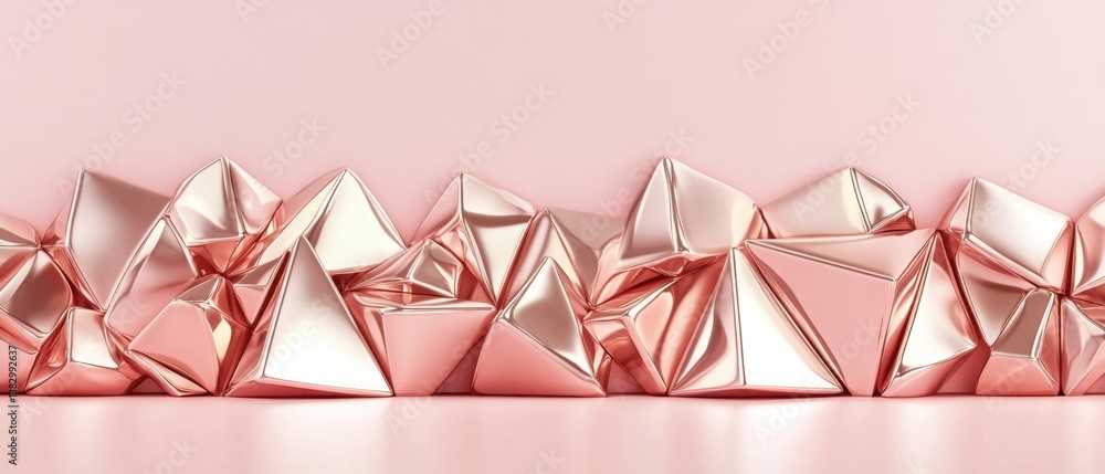 Aufkleber rose gold geometric pyramids on a soft pink background creating a luxurious and modern abstract desi
