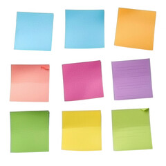 Fototapeta premium Colorful sticky notes arranged in a grid pattern on a white background, perfect for organizing thoughts or reminders.