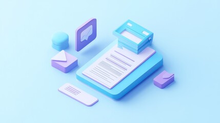 Abstract digital document icons, light blue background