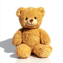 Obraz premium A cute light brown teddy bear plush toy sits on a white background showcasing its soft fluffy texture and adorable friendly face perfect for children's books websites or blogs.