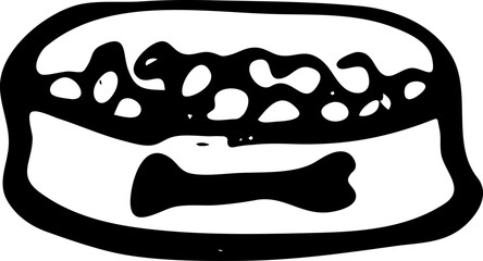 Hand drawn Dog bowl for feed doodle. Sketch pets icon. Decoration element. Isolated on white background. Vector illustration