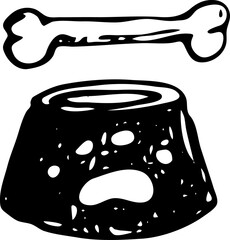 Hand drawn Dog bowl for feed doodle. Sketch pets icon. Decoration element. Isolated on white background. Vector illustration