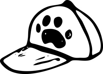 Hand drawn cap with paw doodle. Sketch pets icon. Decoration element. Isolated on white background. Vector illustration