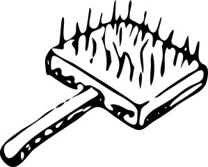 Hand drawn brush for combing the wool doodle. Sketch pets icon. Decoration element. Isolated on white background. Vector illustration