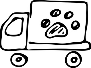 Hand drawn animal car doodle. Sketch pets icon. Decoration element. Isolated on white background. Vector illustration