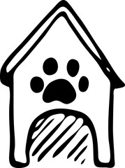 Hand drawn doghouse doodle. Sketch pets icon. Decoration element. Isolated on white background. Vector illustration