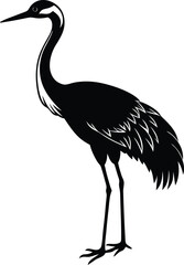 Elegant black silhouette of a crane standing in water perfect for naturethemed designs invitations or branding
