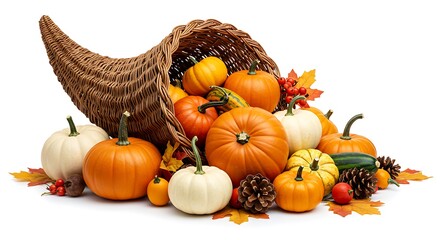 Autumn Harvest: Pumpkins, Gourds & Berries in Cornucopia AI Generated