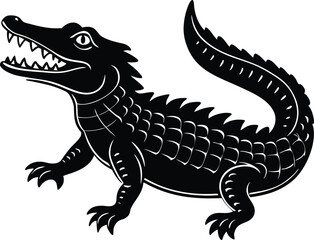 beautiful black crocodile vector silhouette art this is an editable and printable vector eps file
