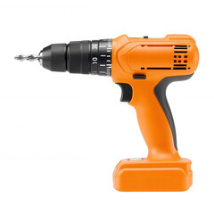 A modern electric drill with an orange body and black accents, designed for precision and efficiency in various constructions and DIY projects