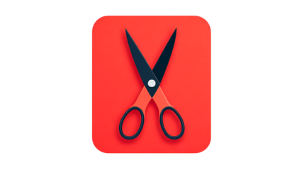 Scissors icon on red background, tools symbol, application design, cut out transparent