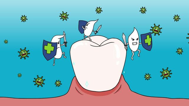 Tooth Paste Protecting Tooth From Bacteria Cartoon Vector Animation