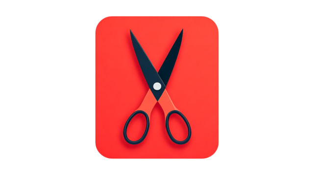 Scissors icon on red background, tools symbol, application design, cut out transparent
