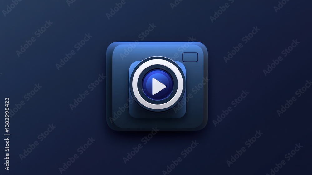 Poster play button on a blue camera icon, dark background. possible use for a media player app