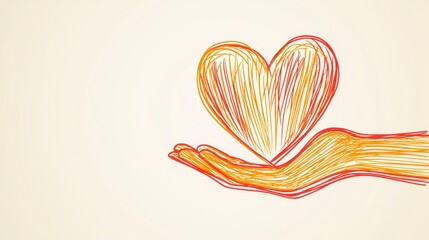 Hand holding heart, abstract drawing, simple design, for positive emotions, suitable for cards or social media