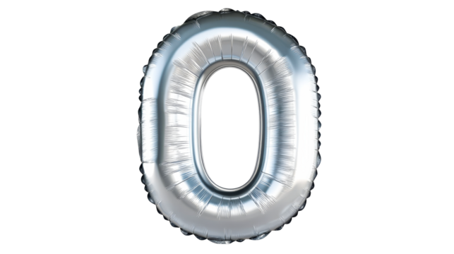 Zero shape balloon in silver color, cut out transparent