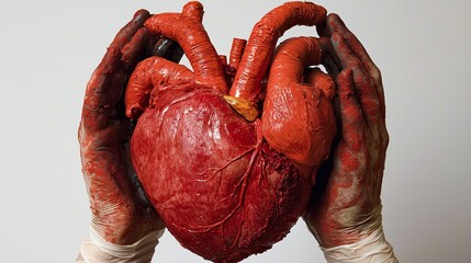 Hands holding a heart, organ donation concept in plain background. Medical use image
