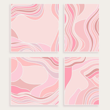 Minimalist Abstract Pink Wave  Pattern Background Set