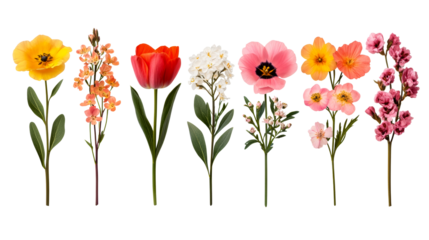 Set of colorful isolated decorative flowers arrangement, cut out transparent