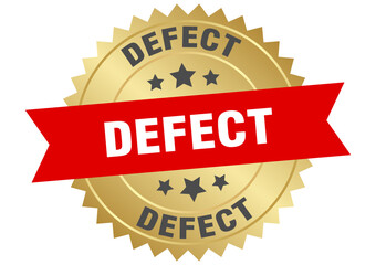 defect. defect round red and gold label isolated on transparent background