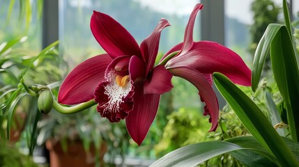 Obraz premium Macro close-up of a orchid, gently swaying in wind, hyper-realistic detail