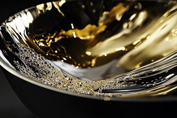 A close-up of an award on a black background, with gold and silver elements, a golden reflection
