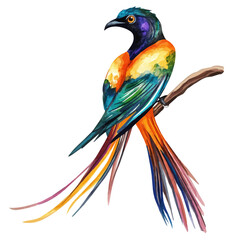 A watercolor painting of a paradise bird, isolated on a white background. Paradise bird vector

