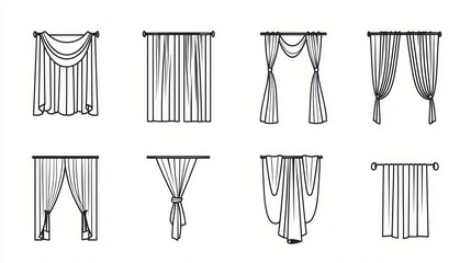 Various curtain styles, window treatments, interior design, home decor, white background, for website use (1)