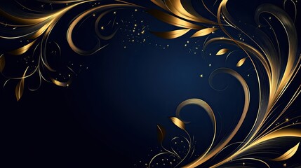 A dark blue background with golden curves, elegant and luxurious
