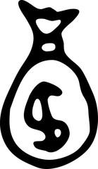 Hand Drawn bag with money doodle. Sketch style icon. Decoration element. Isolated on white background. Flat design. Vector illustration