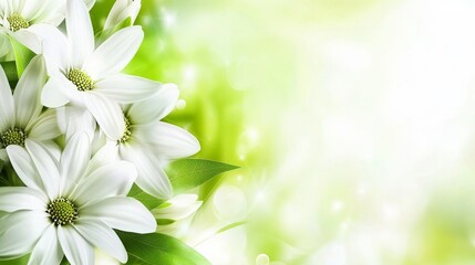 Elegant light green background with white flowers and leaves around the border, perfect for spring-themed designs, nature-inspired product display, or seasonal digital marketing content.