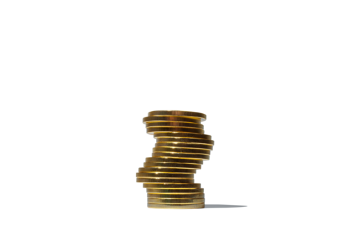 Stack of coins isolated on free png background. Business progress, long-term savings concept.