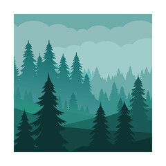 Fototapeta premium Misty Forest Landscape Silhouettes