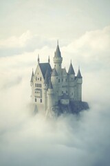 Obraz premium Majestic fairy tale castle nestled among the clouds with enchanting spires and towers at twilight