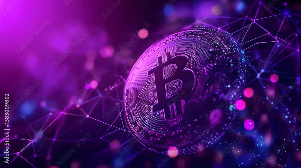 Poster blockchain technology futuristic hud ultraviolet background with world globe and blockchain polygon 