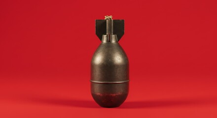 Fototapeta premium Metal Bomb Prop Against Red Background AI Generated