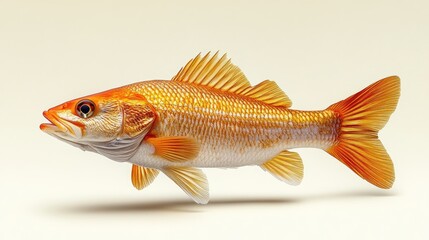 Live red fish illustration captured full body view on pure white background showing detailed scales for use in marine life, sport fishing or coastal decorative applications
