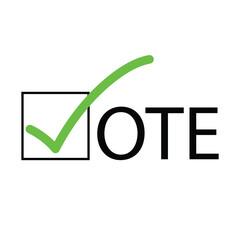 Vote word with checkmark symbols, Check mark icon, Political template elections campaign logo concept, Badge flat design vector illustration. 