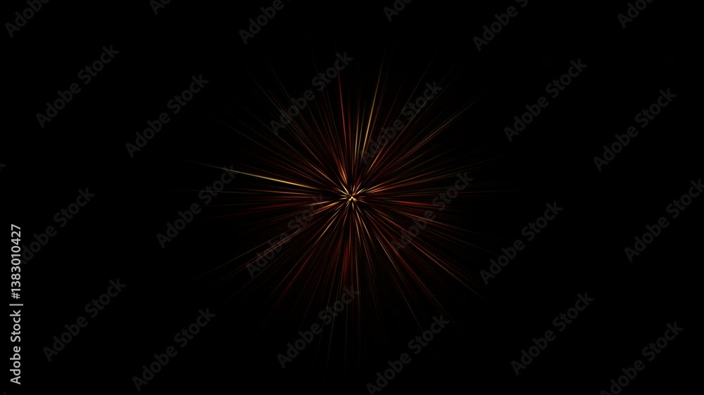 Poster 4k loop center gold red star aimation on black abstract background. lighting lamp rays effect dynami